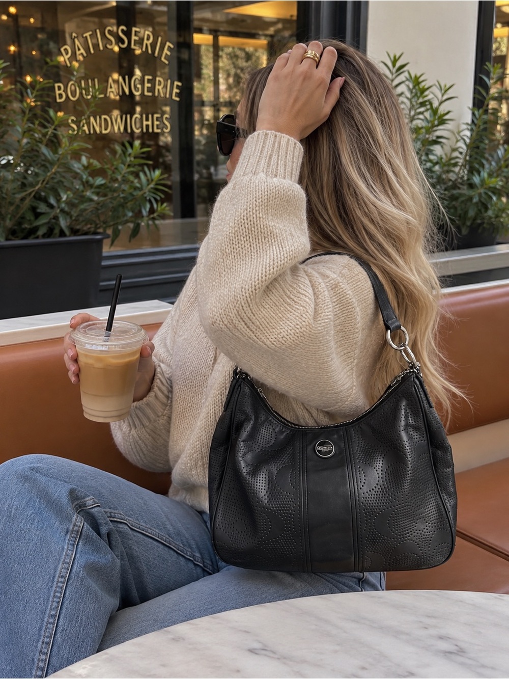 Coach House Check Black Perforated Leather Shoulder Bag Y2K
